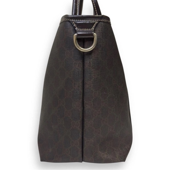 Gucci Vintage GG Supreme Tote Bag Shoulder Bag Brown PVC & Leather Large - Picture 9 of 13